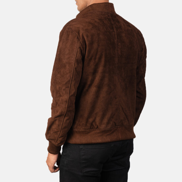 Mens Shane Mocha Brown Suede Bomber Jacket6398-8-1568717187545